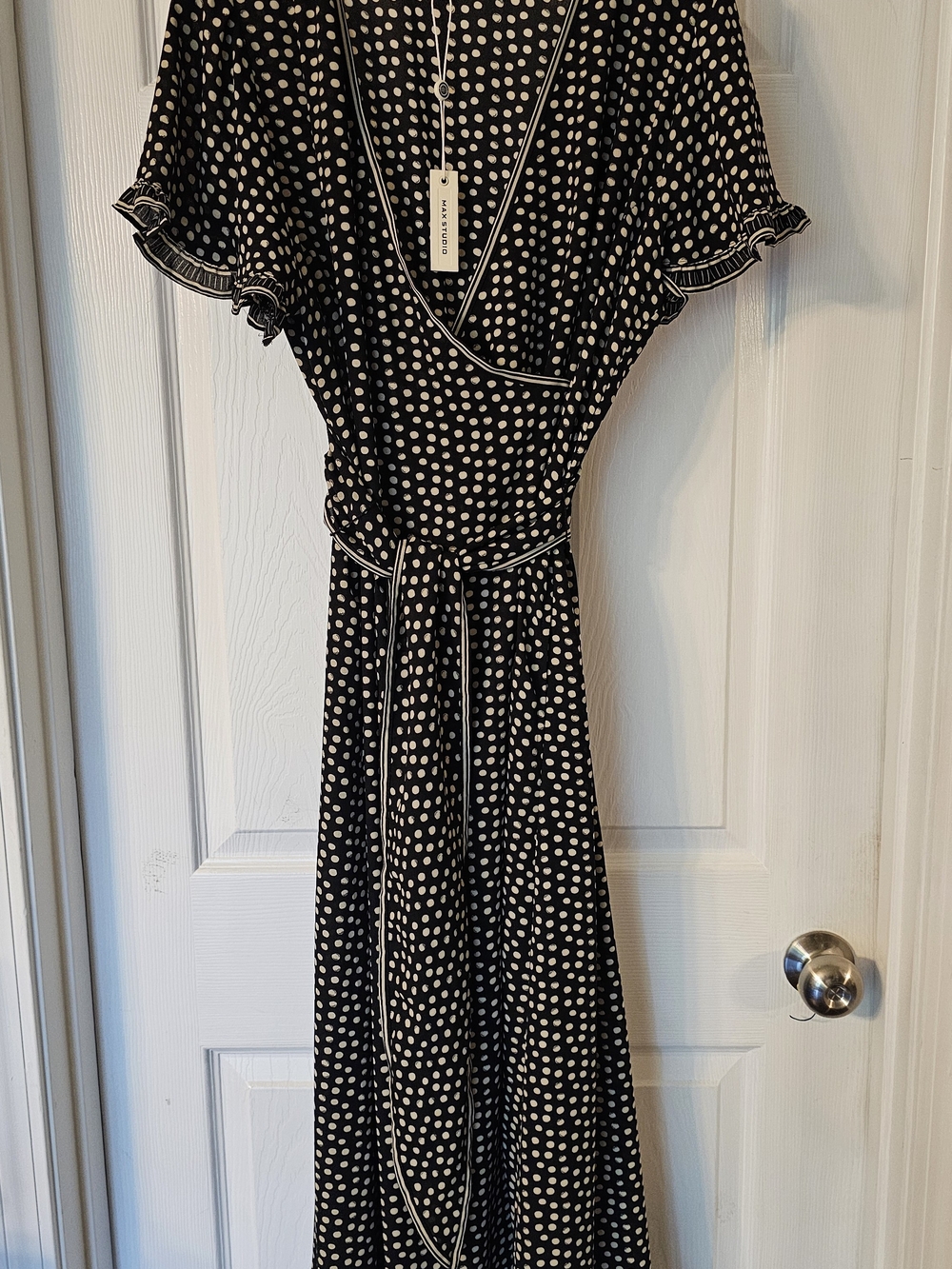 max studio black and white dress Dresses | Max Studio Polka Dot Wrap Maxi | Color: Black/White | Size: L features: Slit Outfits For Every Engagement Size:3XL (34-35 sleeve length) Flowing Fabric For Versatile